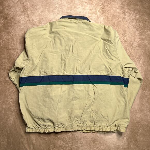 Vintage 90s King Louie Windbreaker Jacket Zip Up Tan Center Stripe Retro Utility - Picture 2 of 9